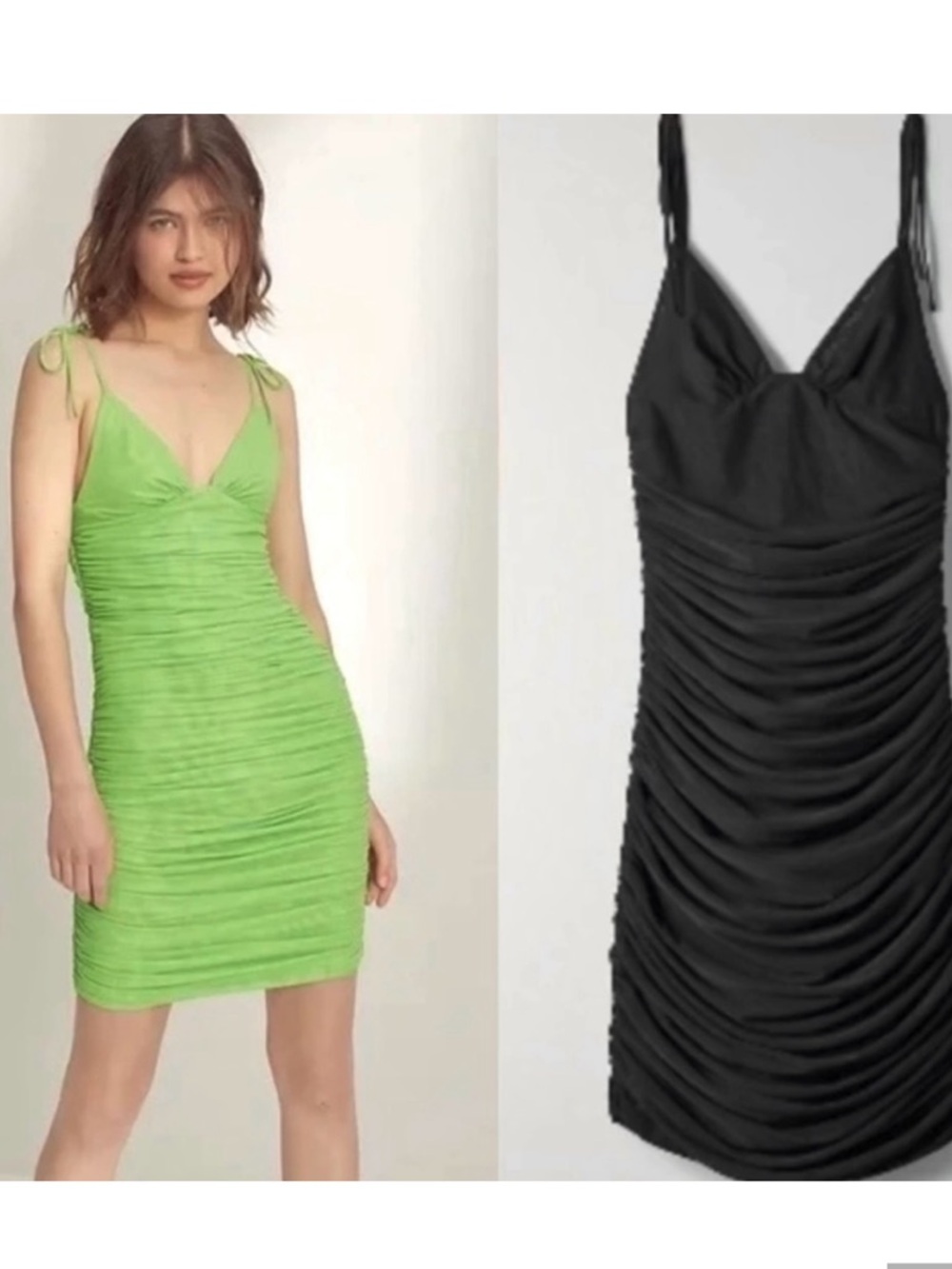 Aritzia Wilfred Winona Mesh Mini Bodycon Ruched Black Dress Vneck Size Medium